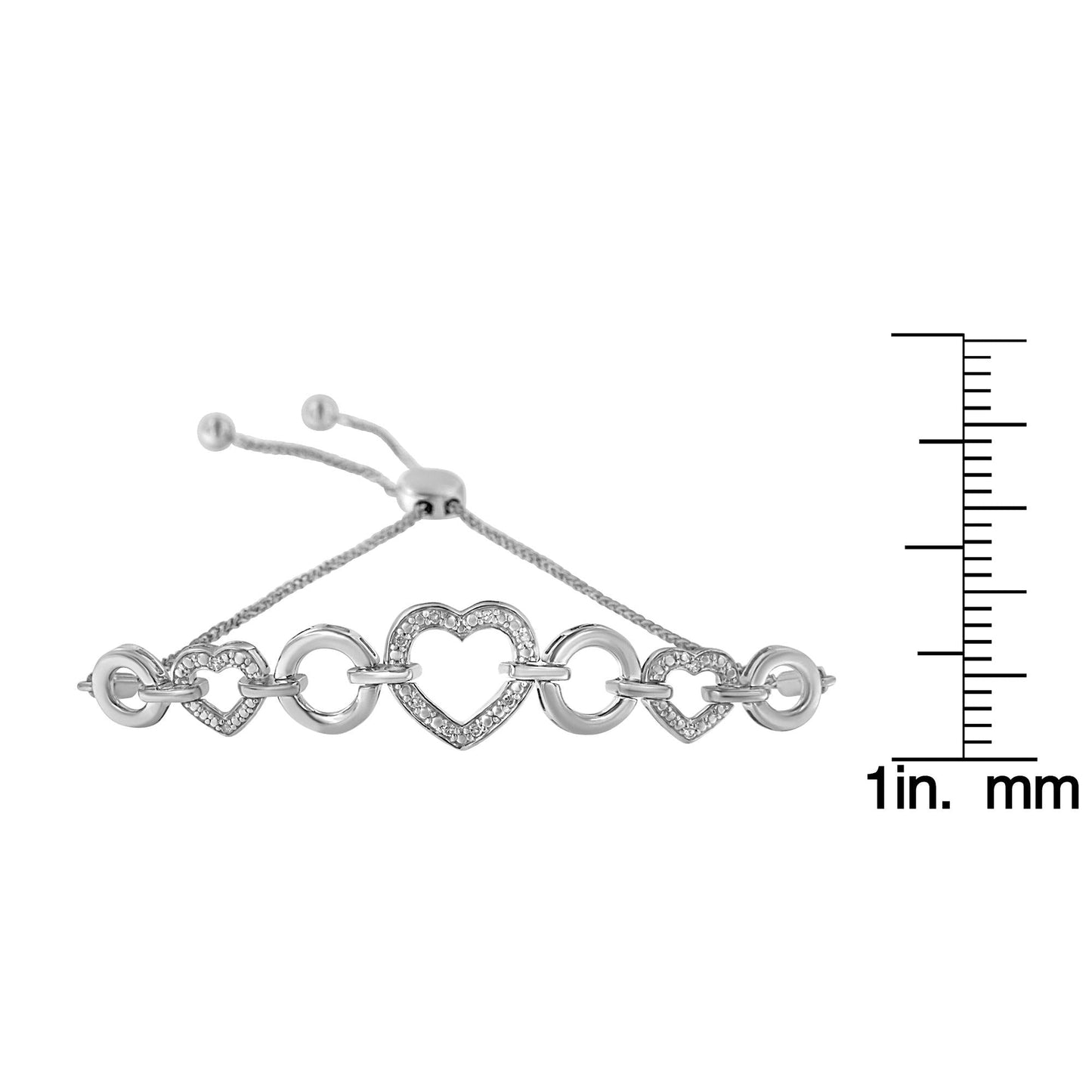.925 Sterling Silver Diamond Accent Interlinking Triple Heart 4”-10” Adjustable Bolo Tennis Bracelet (H-I Color, I2-I3 Clarity)