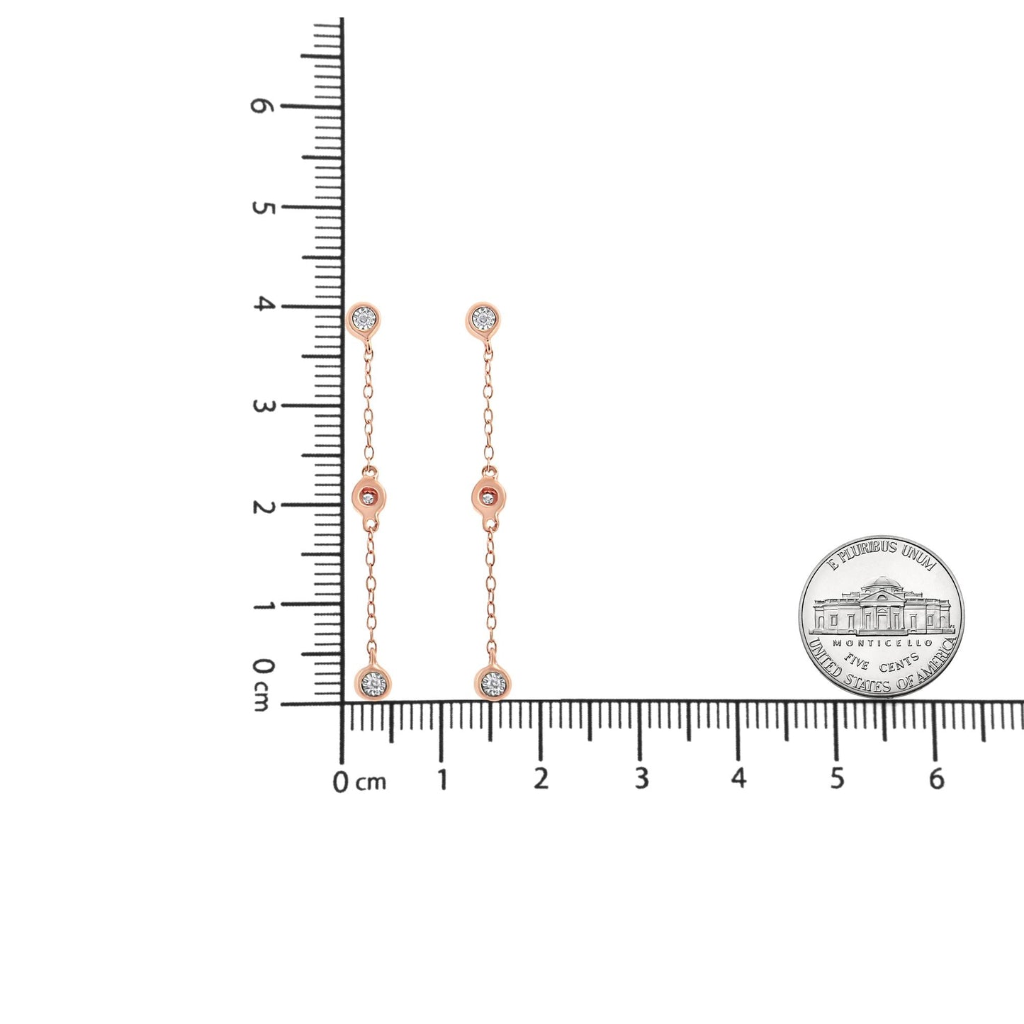 10K Rose Gold Plated .925 Sterling Silver 1/15 CTTW Diamond Dangle Earring (I-J Color, I3-Promo Clarity)