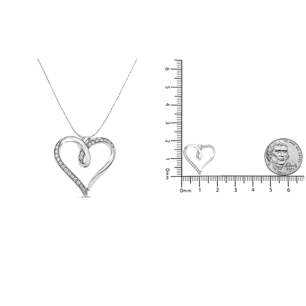 .925 Sterling Silver 1/4 Cttw Channel Set Diamond Heart 18" Pendant Necklace (I-J Color, I3 Clarity)