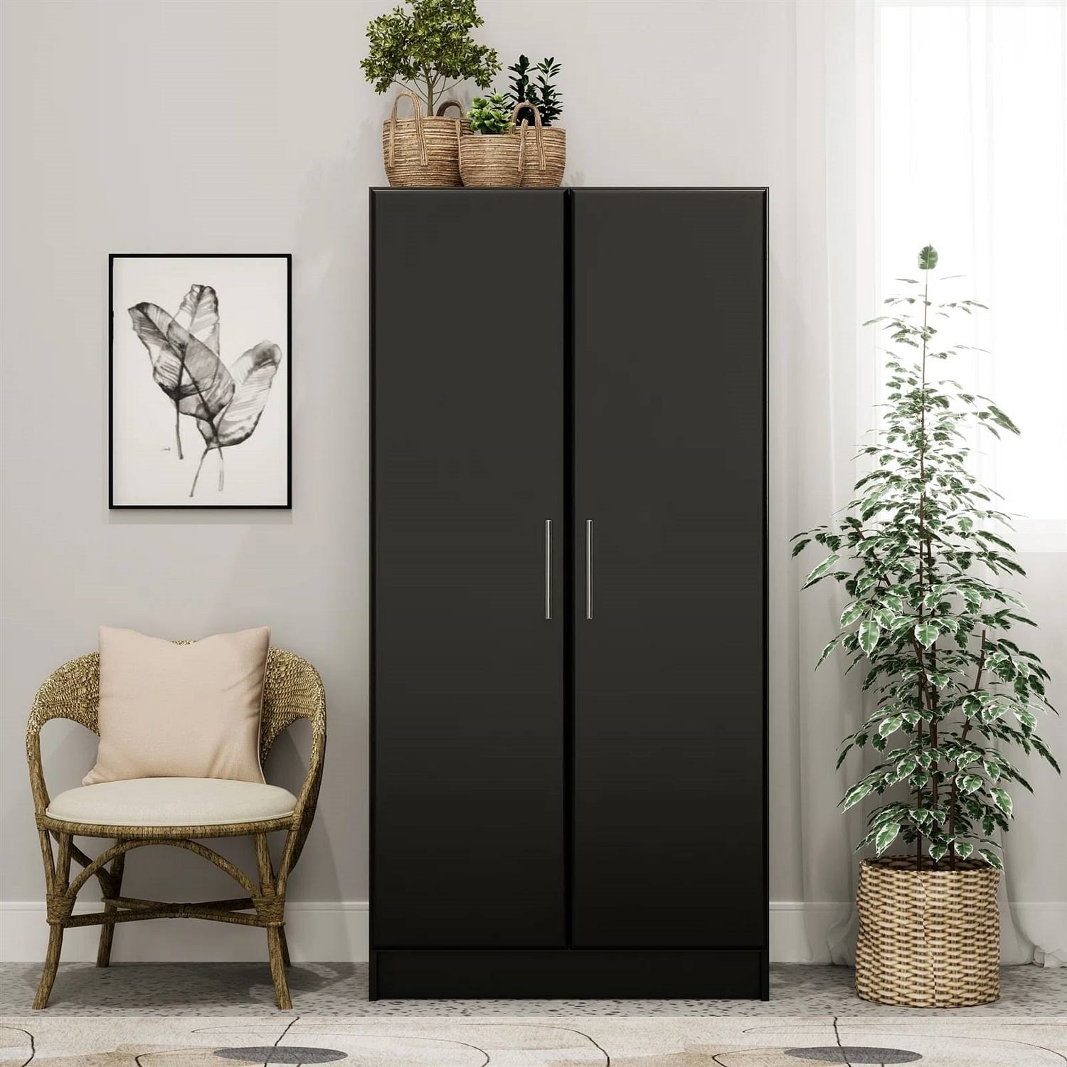 Bedroom Armoire Wardrobe Cabinet – Black Wood Finish – The Online Store