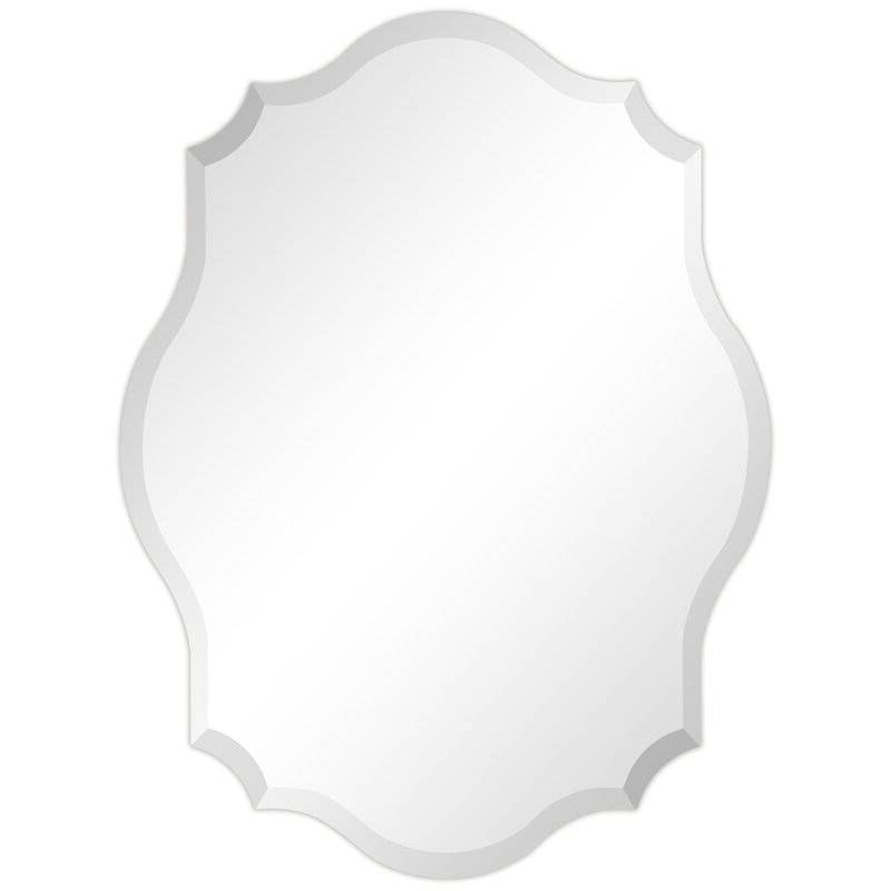 Modern Frameless 32 x 24 inch Scalloped Beveled Accent Bathroom Mirror