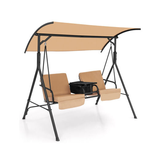 Porch Swing Chair with Adjustable Canopy – Beige