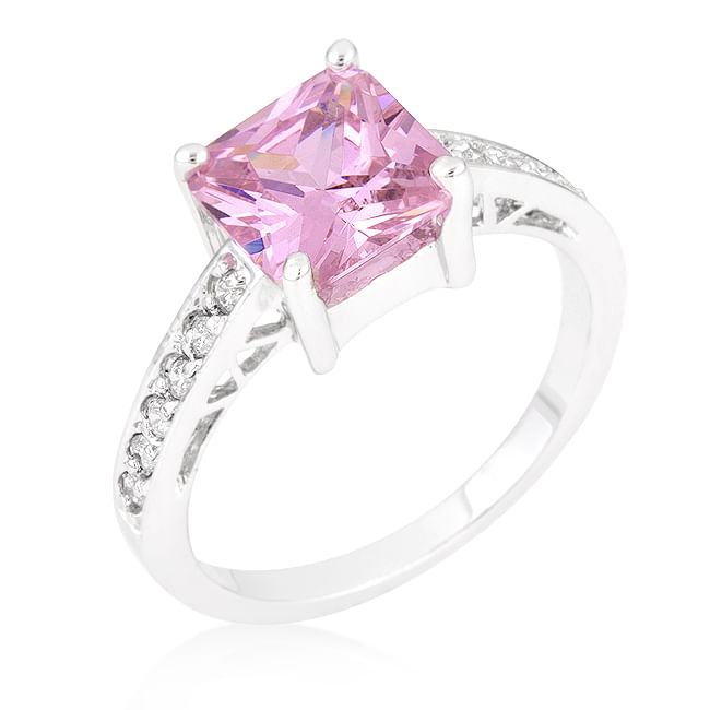 Princess Pink Ring - 2.1ct Princess Cut Pink CZ Rhodium Ring