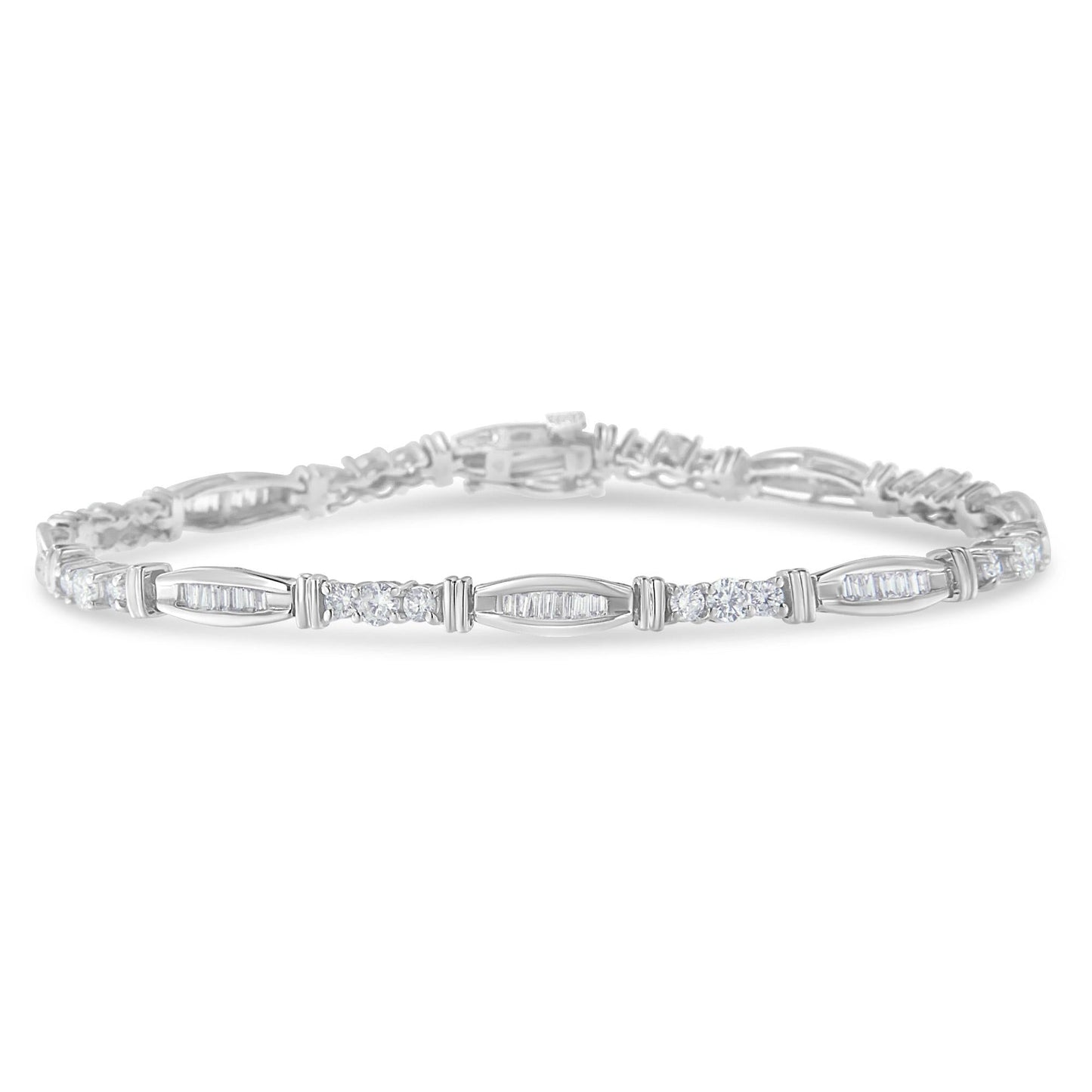 10K White Gold Geometric Pattern Diamond Tennis Bracelet (3 CTTW, H-I Color, SI2-I1 Clarity)