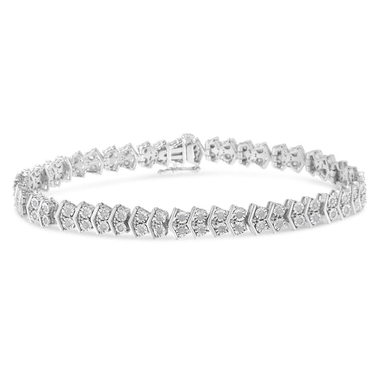 “.925 Sterling Silver Chevron Diamond Tennis Bracelet – 1.0 Cttw, 7″