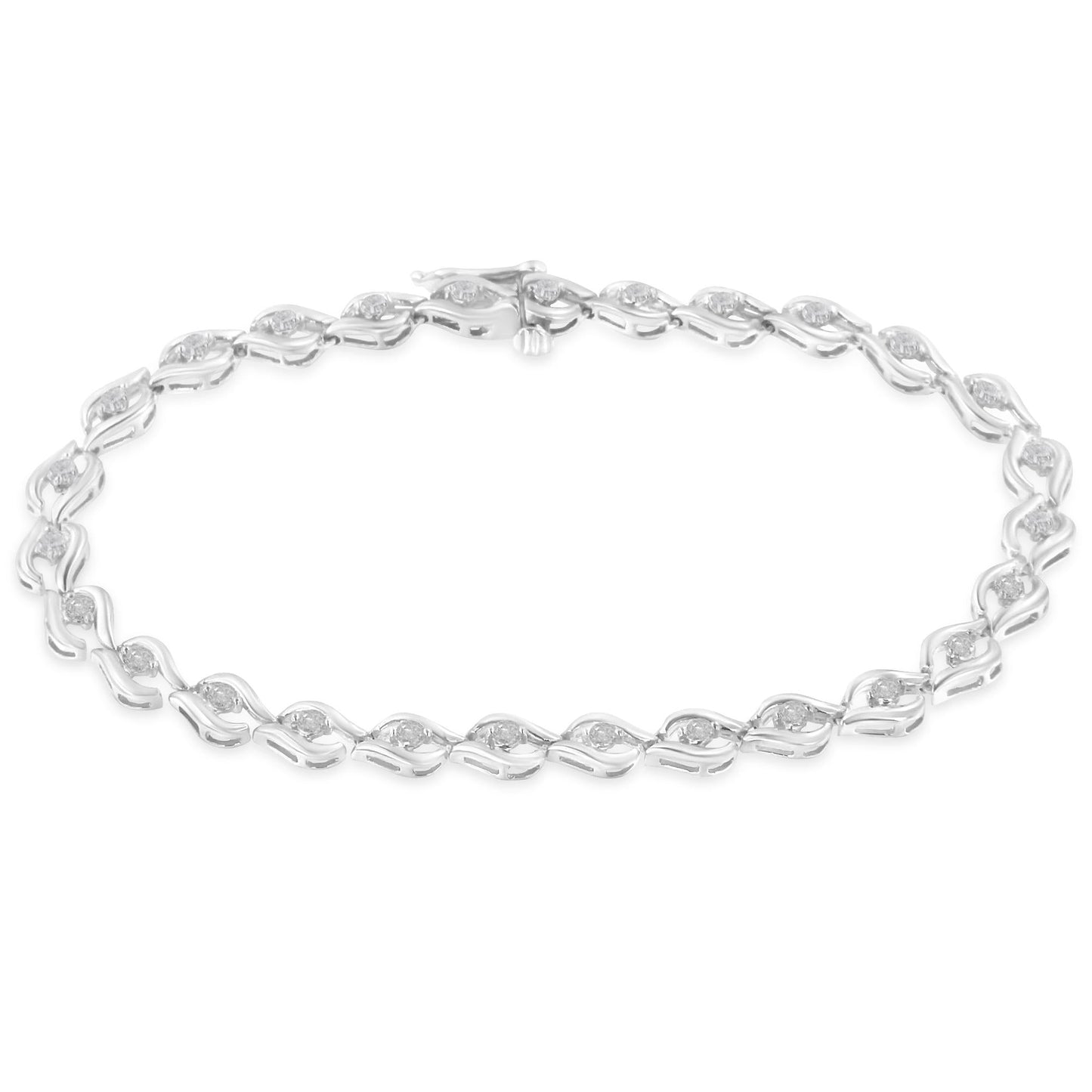.925 Sterling Silver 1/2 Cttw Rose Cut Diamond Almond Shape Link Tennis Bracelet (I-J Color, I3 Clarity)