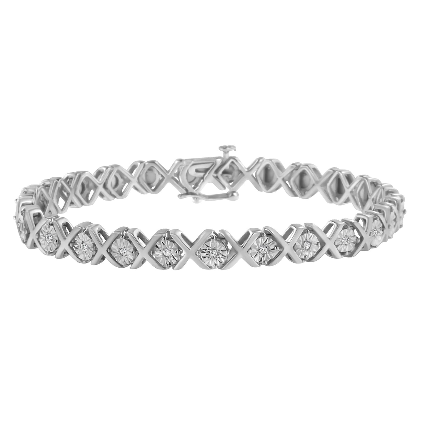 .925 Sterling Silver 1/10 cttw Miracle-Set Round-Cut Diamond 'X' Link Tennis Bracelet (I-J color, I2-I3 clarity)