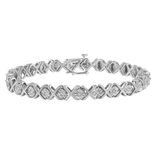 .925 Sterling Silver 1/10 cttw Miracle-Set Round-Cut Diamond 'X' Link Tennis Bracelet (I-J color, I2-I3 clarity)