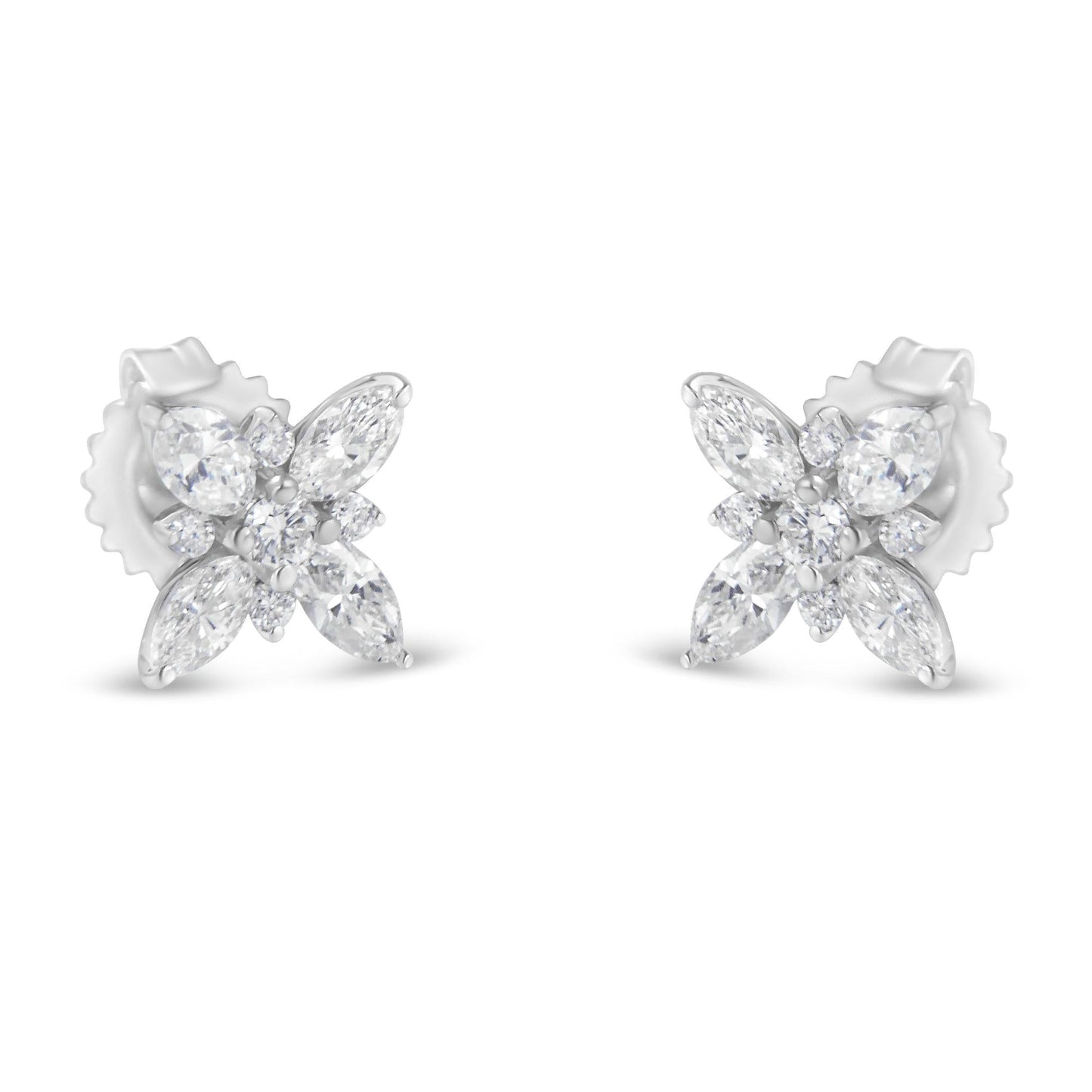 14K White Gold Marquise Diamond Flower Stud Earrings (1.00 CTTW, H-I Color, SI1-SI2 Clarity)