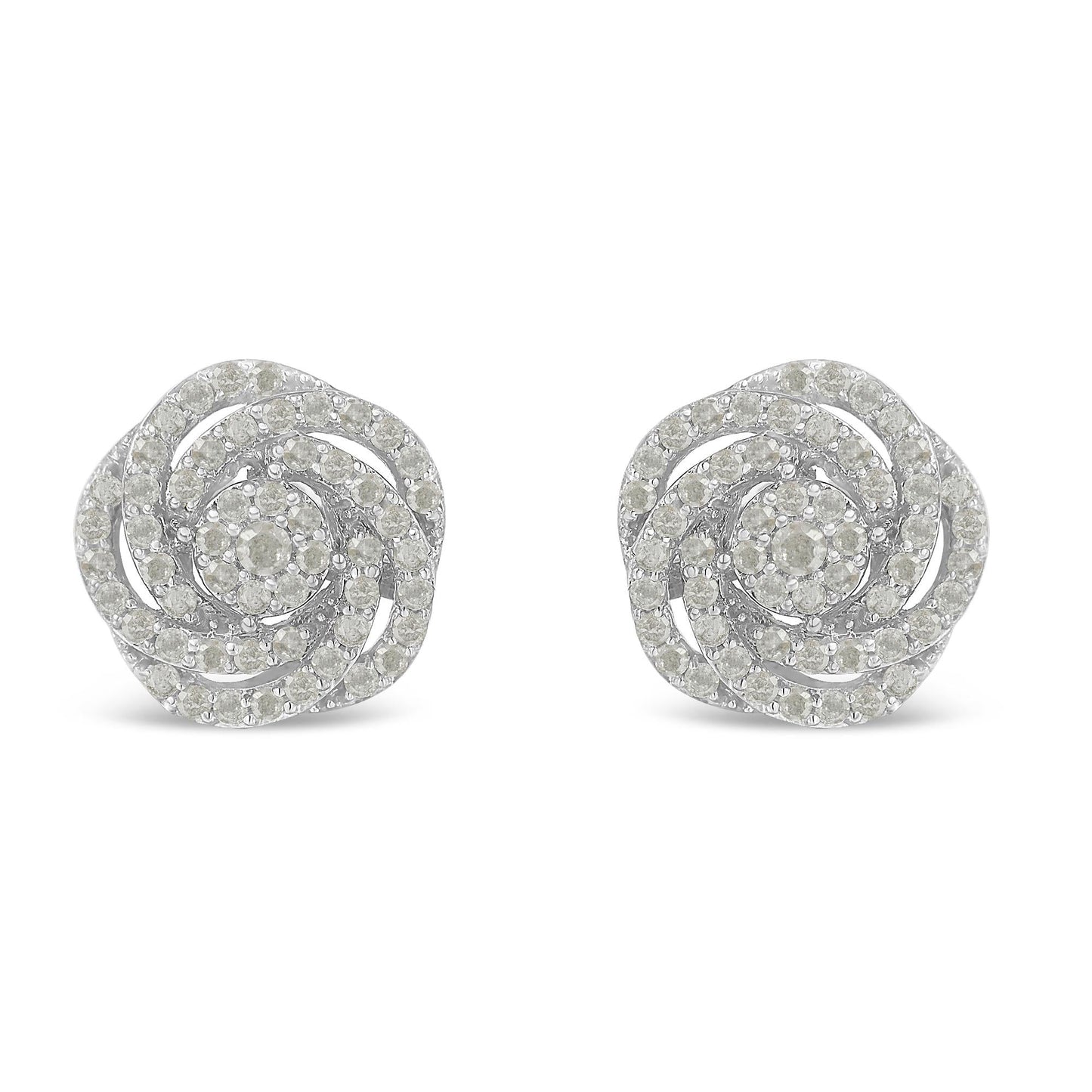 10KT White Gold Diamond Flower Stud Earrings (1/2 CTTW, I-J Color, I1-I2 Clarity)