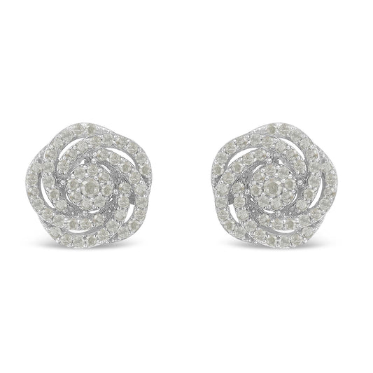 10KT White Gold Diamond Flower Stud Earrings (1/2 CTTW, I-J Color, I1-I2 Clarity)
