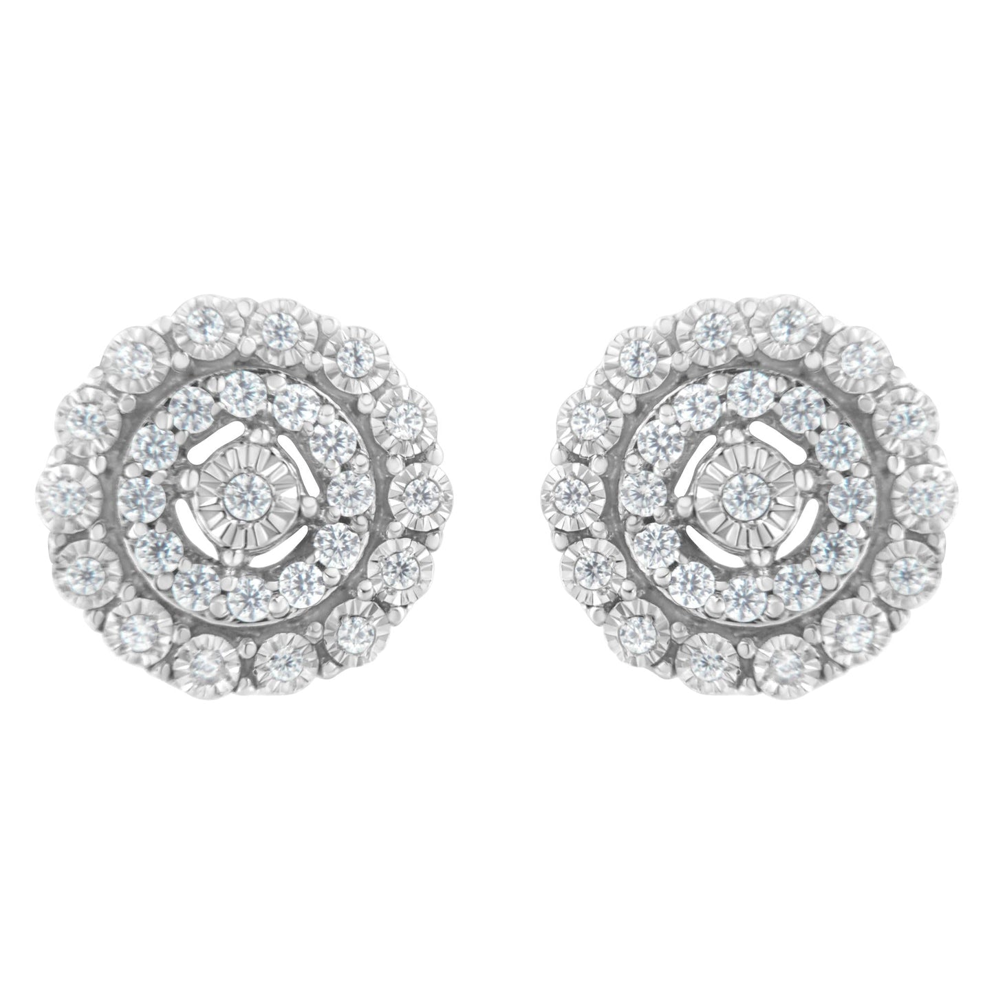 .925 Sterling Silver 1/2 Cttw Miracle-Set Diamond Double Halo Stud Earring (I-J Color, I3 Clarity)