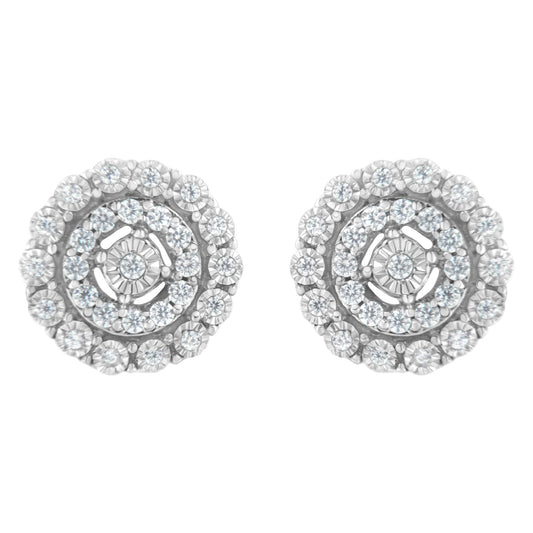.925 Sterling Silver 1/2 Cttw Miracle-Set Diamond Double Halo Stud Earring (I-J Color, I3 Clarity)