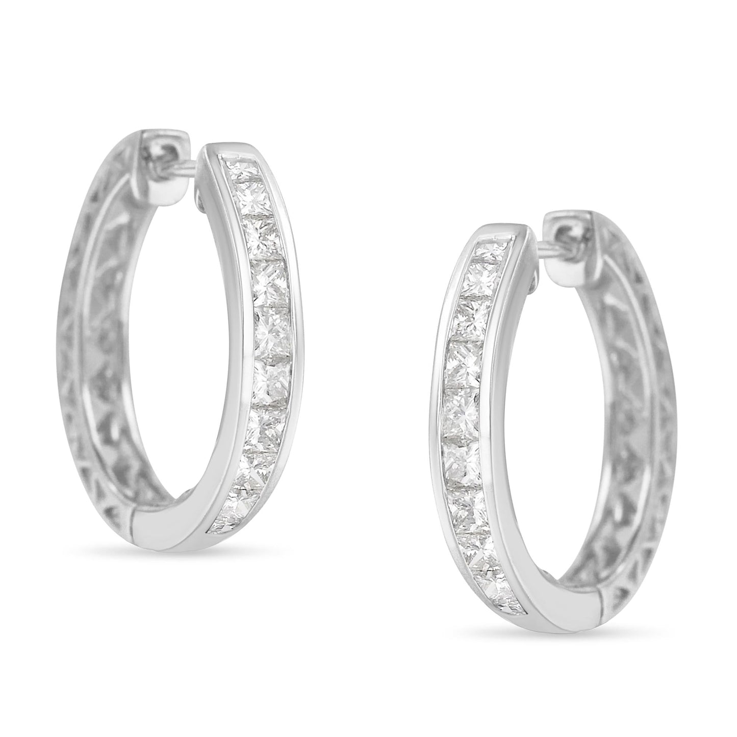 10K White Gold 1.0 CTTW Channel Set Princess-Cut Diamond Hoop Huggy Earrings (I-J Color, I2-I3 Clarity)