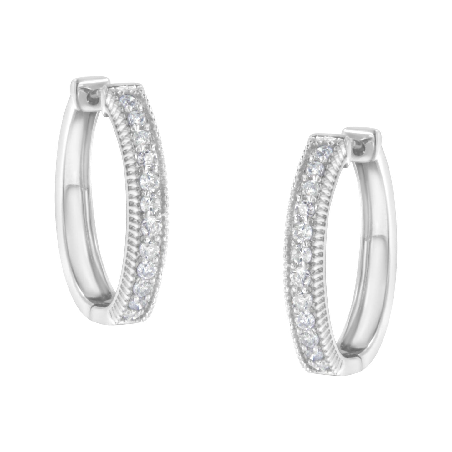 10KT White Gold Diamond Hoop Earrings (1.00 Cttw, H-I Color, I1-I2 Clarity)