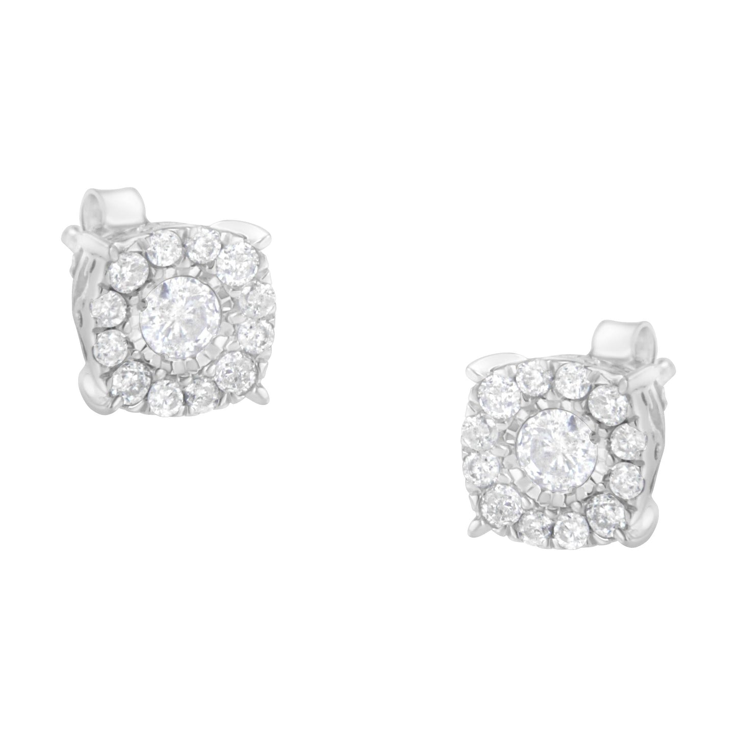 Sterling Silver 1/2 CTTW Diamond Square Stud Earrings – I-J Color, I2-I3 Clarity