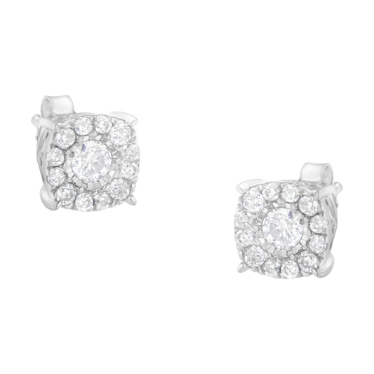 Sterling Silver 1/2 CTTW Diamond Square Stud Earrings – I-J Color, I2-I3 Clarity