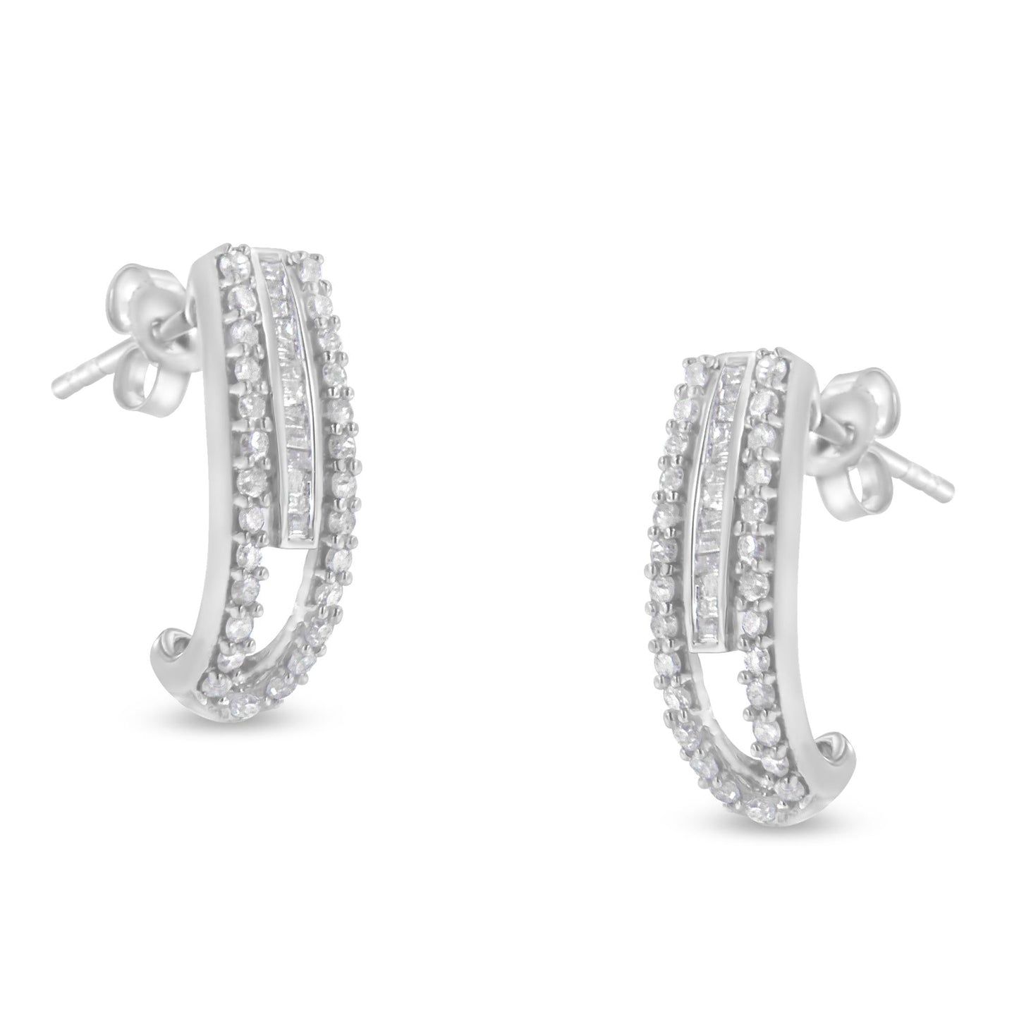 Sterling Silver Diamond J-Stud Earrings (3/4 CTTW, I-J Color, I3 Clarity)