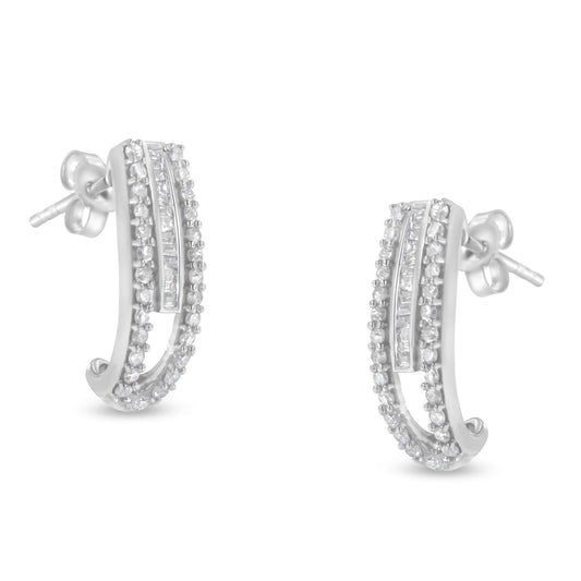 Sterling Silver Diamond J-Stud Earrings (3/4 CTTW, I-J Color, I3 Clarity)