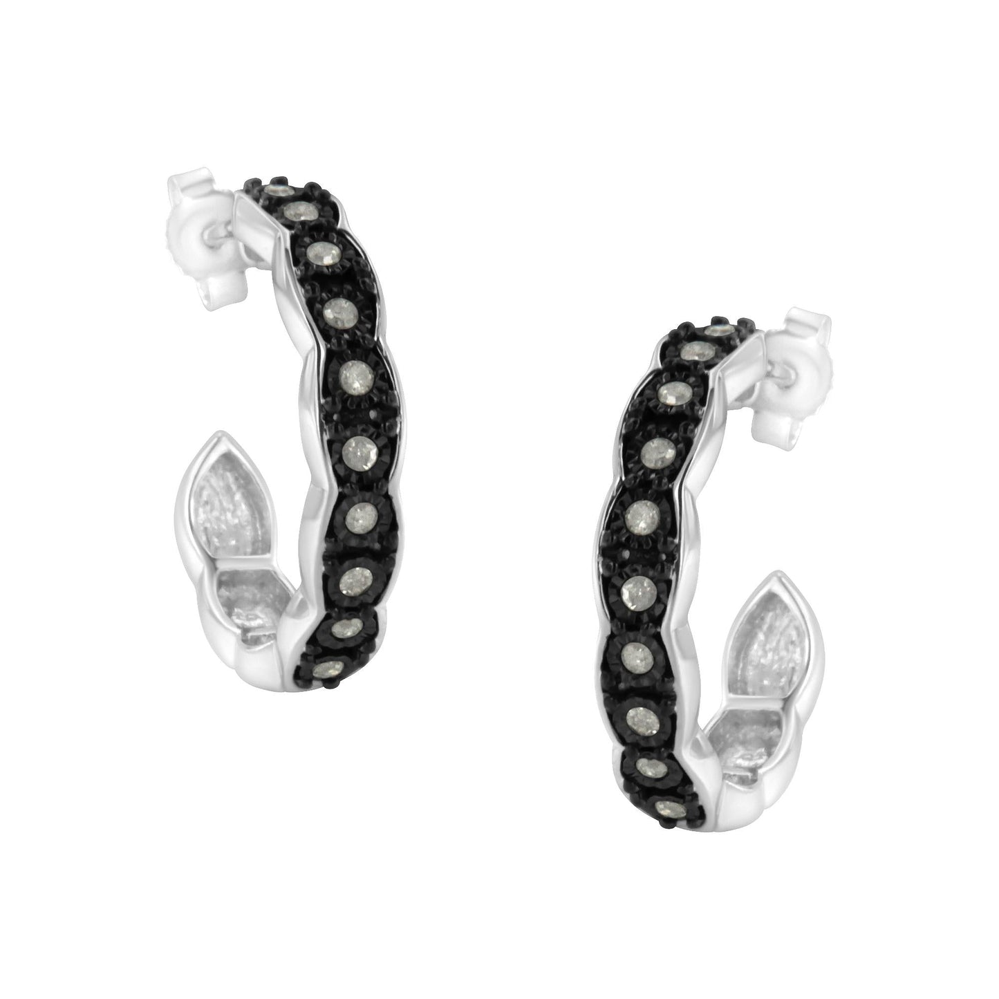 Black Rhodium and .925 Sterling Silver 1/4 CTTW Miracle Plate Set Diamond "C" Shape Hoop Earrings (I-J Color, I3 Clarity)