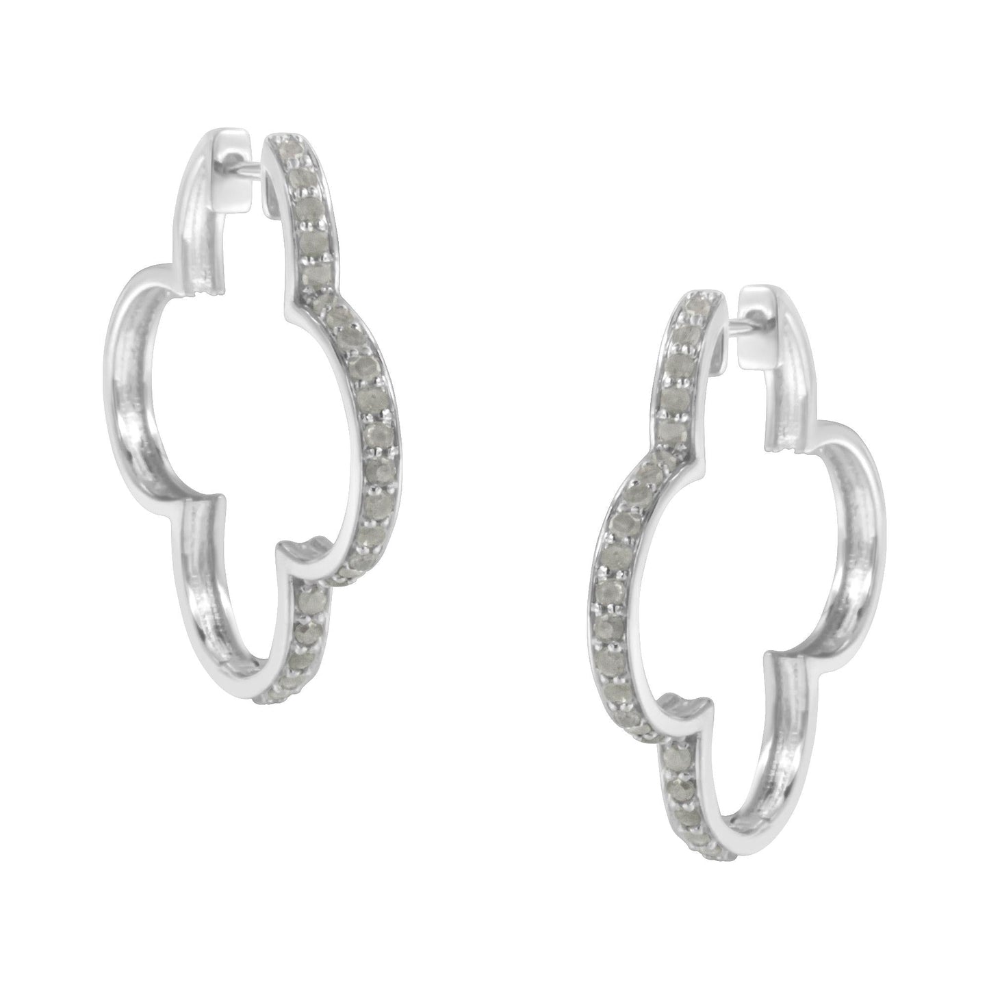 .925 Sterling Silver 1.0 CTTW Diamond 4 Leaf Clover Shape Hoop Earrings (I-J Color, I3 Clarity)