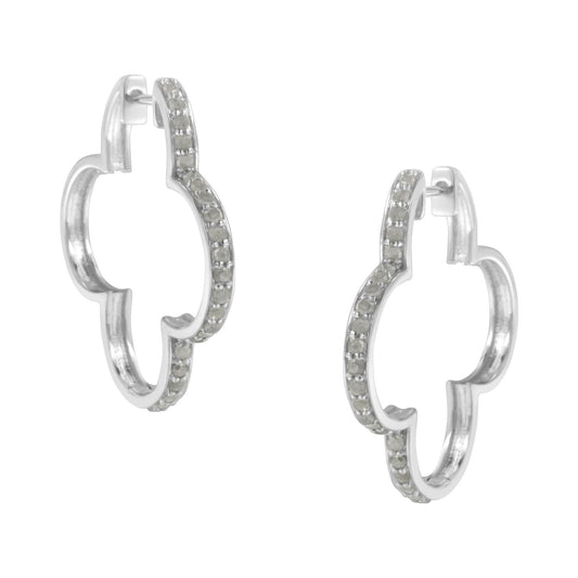 .925 Sterling Silver 1.0 CTTW Diamond 4 Leaf Clover Shape Hoop Earrings (I-J Color, I3 Clarity)