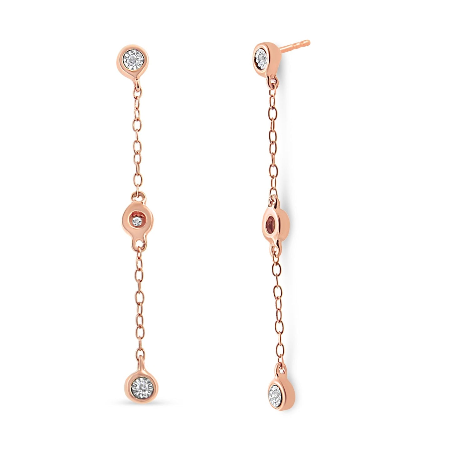 10K Rose Gold Plated .925 Sterling Silver 1/15 CTTW Diamond Dangle Earring (I-J Color, I3-Promo Clarity)