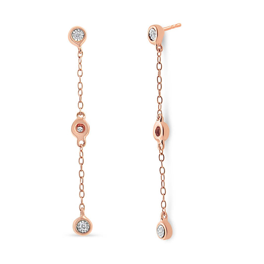 10K Rose Gold Plated .925 Sterling Silver 1/15 CTTW Diamond Dangle Earring (I-J Color, I3-Promo Clarity)