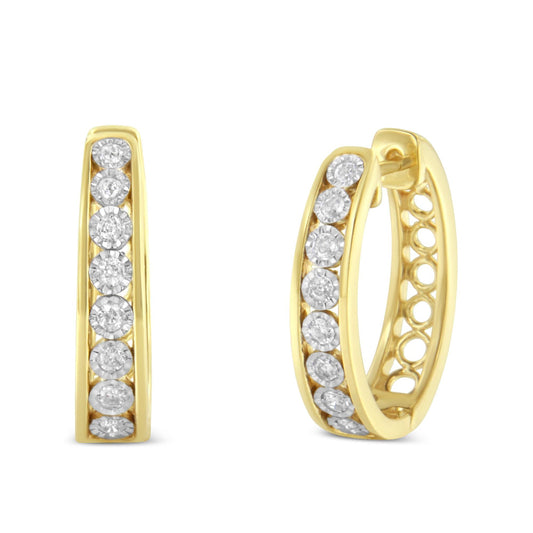 10KT Yellow & White Gold Diamond Hoop Earrings (1/2 Cttw, J-K Color, I2-I3 Clarity)