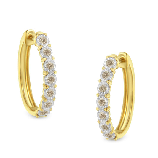 10KT Two-Tone Gold Diamond Hoop Earrings (1/2 Cttw, J-K Color, I2-I3 Clarity)