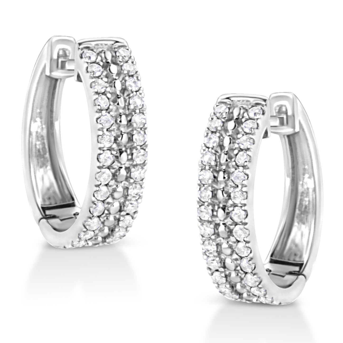.925 Sterling Silver 1/2 Cttw Diamond Double Row Leverback Hoop Earrings (I-J Color, I3 Clarity)