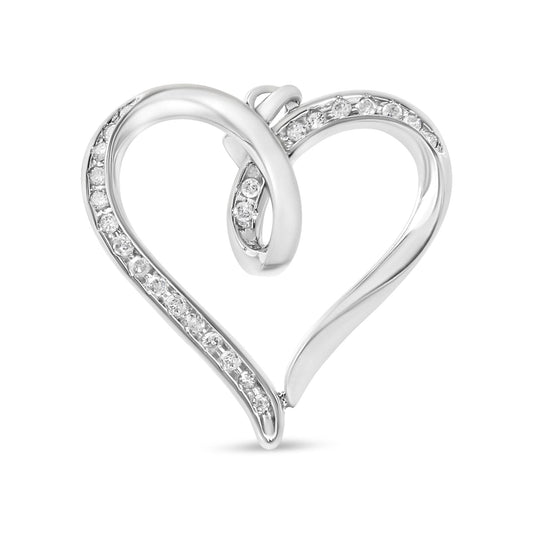 .925 Sterling Silver 1/4 Cttw Channel Set Diamond Heart 18" Pendant Necklace (I-J Color, I3 Clarity)