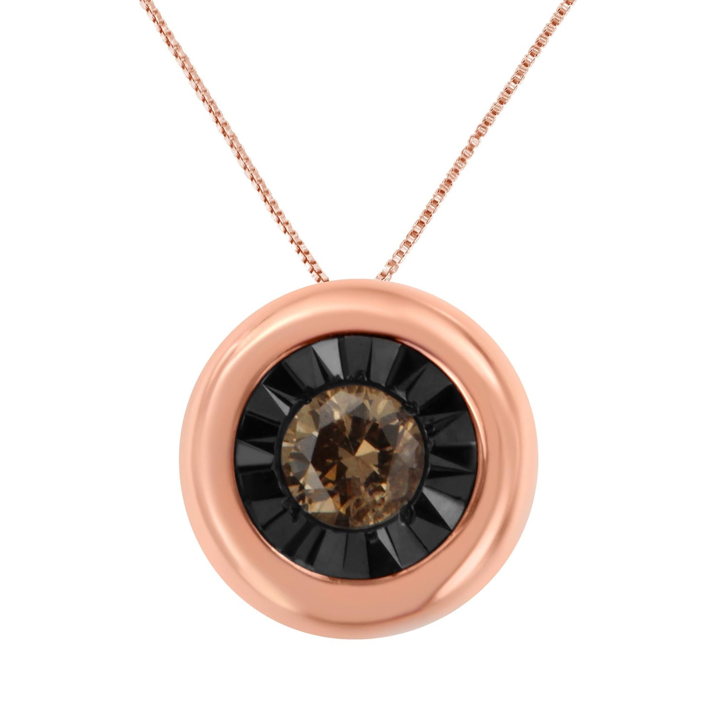 Black Rhodium over 10K Rose Gold Diamond Pendant Necklace (1/10 CTTW, Champagne Color, I2-I3 Clarity)