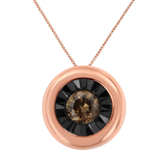 Black Rhodium over 10K Rose Gold Diamond Pendant Necklace (1/10 CTTW, Champagne Color, I2-I3 Clarity)
