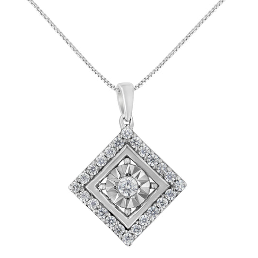 10KT White Gold 1/2 CTTW Diamond Square Pendant Necklace (I-J Color, I2-I3 Clarity)