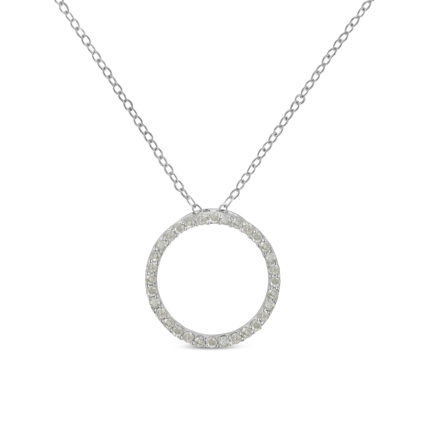 Sterling Silver Diamond Circle Pendant – 1/3 Cttw, 18" Halo Necklace