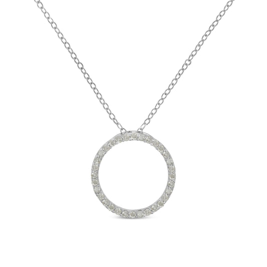 Sterling Silver Diamond Circle Pendant – 1/3 Cttw, 18" Halo Necklace