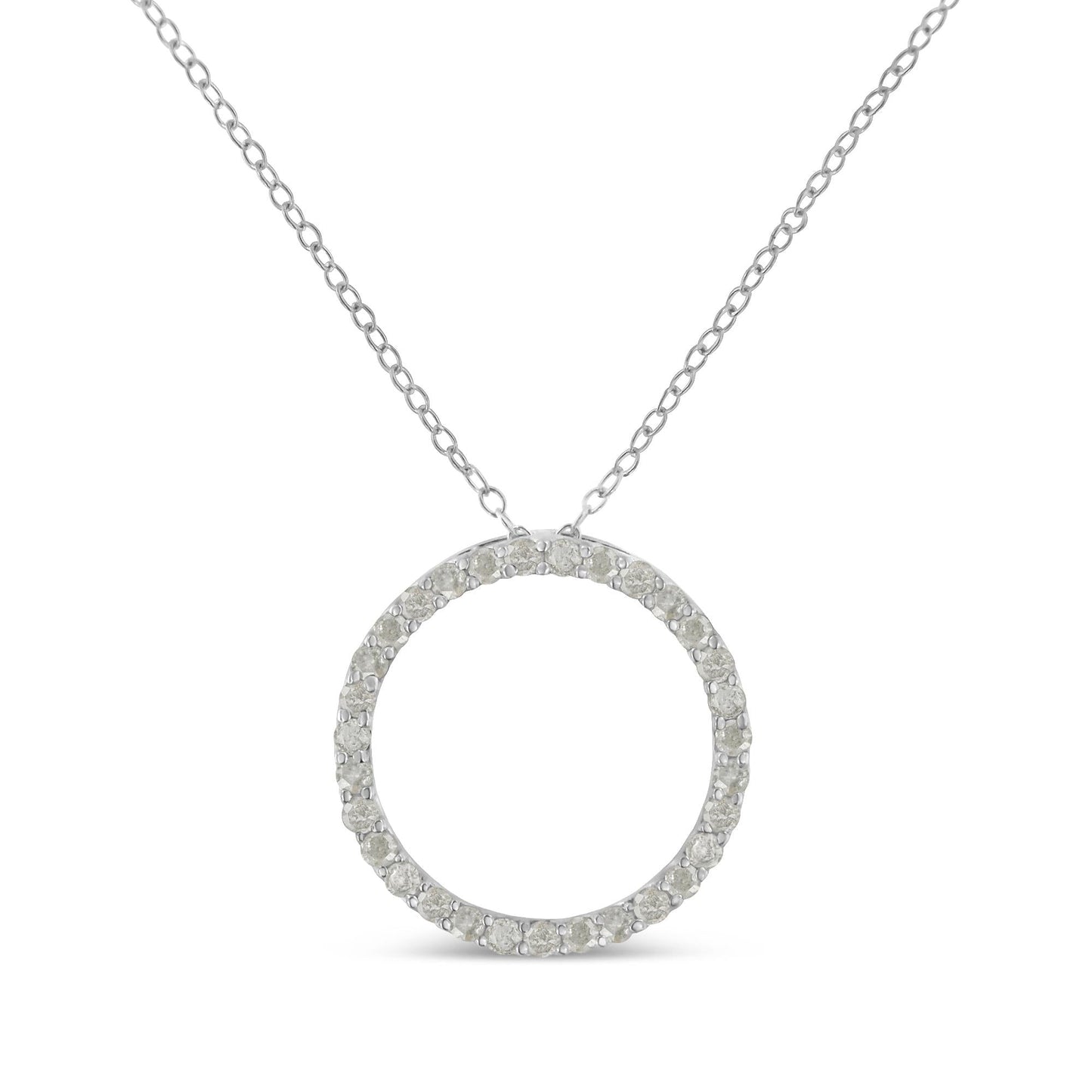 .925 Sterling Silver 3/4 Cttw Round-Cut Diamond Open Circle Halo 18" Pendant Necklace (I-J Color, I3 Clarity) x