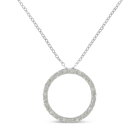 .925 Sterling Silver 3/4 Cttw Round-Cut Diamond Open Circle Halo 18" Pendant Necklace (I-J Color, I3 Clarity) x