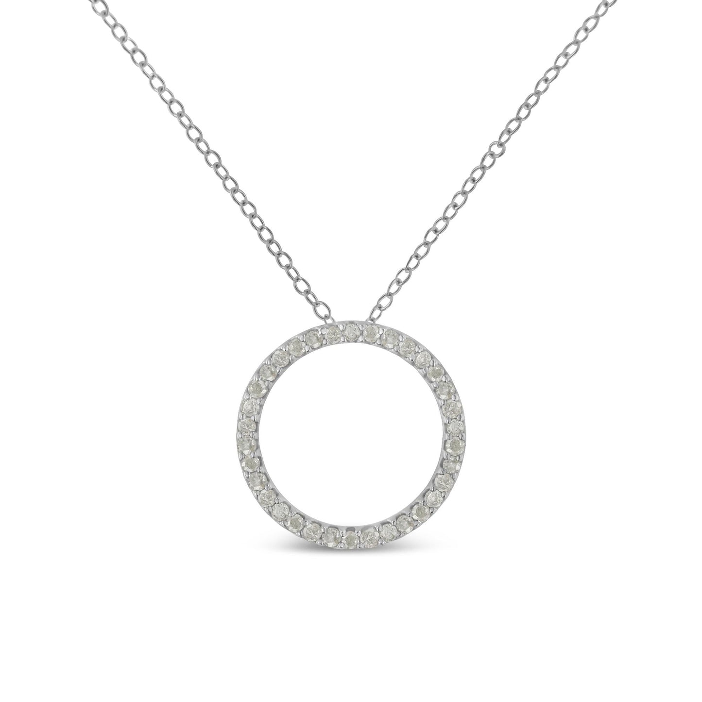 .925 Sterling Silver 3/4 Cttw Round-Cut Diamond Open Circle Halo 18" Pendant Necklace (I-J Color, I3 Clarity) x