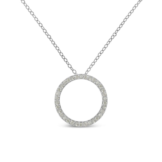 .925 Sterling Silver 3/4 Cttw Round-Cut Diamond Open Circle Halo 18" Pendant Necklace (I-J Color, I3 Clarity) x