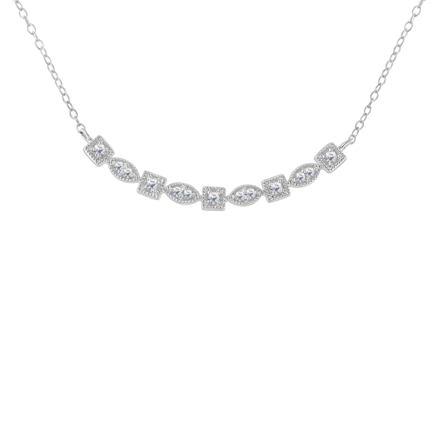 “Sterling Silver Mixed Cut Diamond Bar Necklace – 1/4 Cttw”
