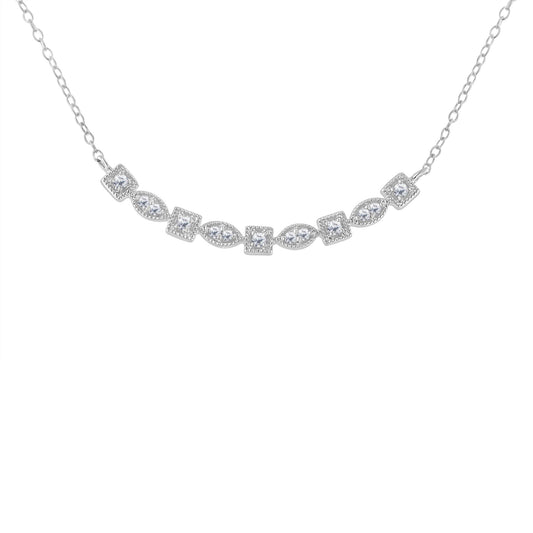 “Sterling Silver Mixed Cut Diamond Bar Necklace – 1/4 Cttw”