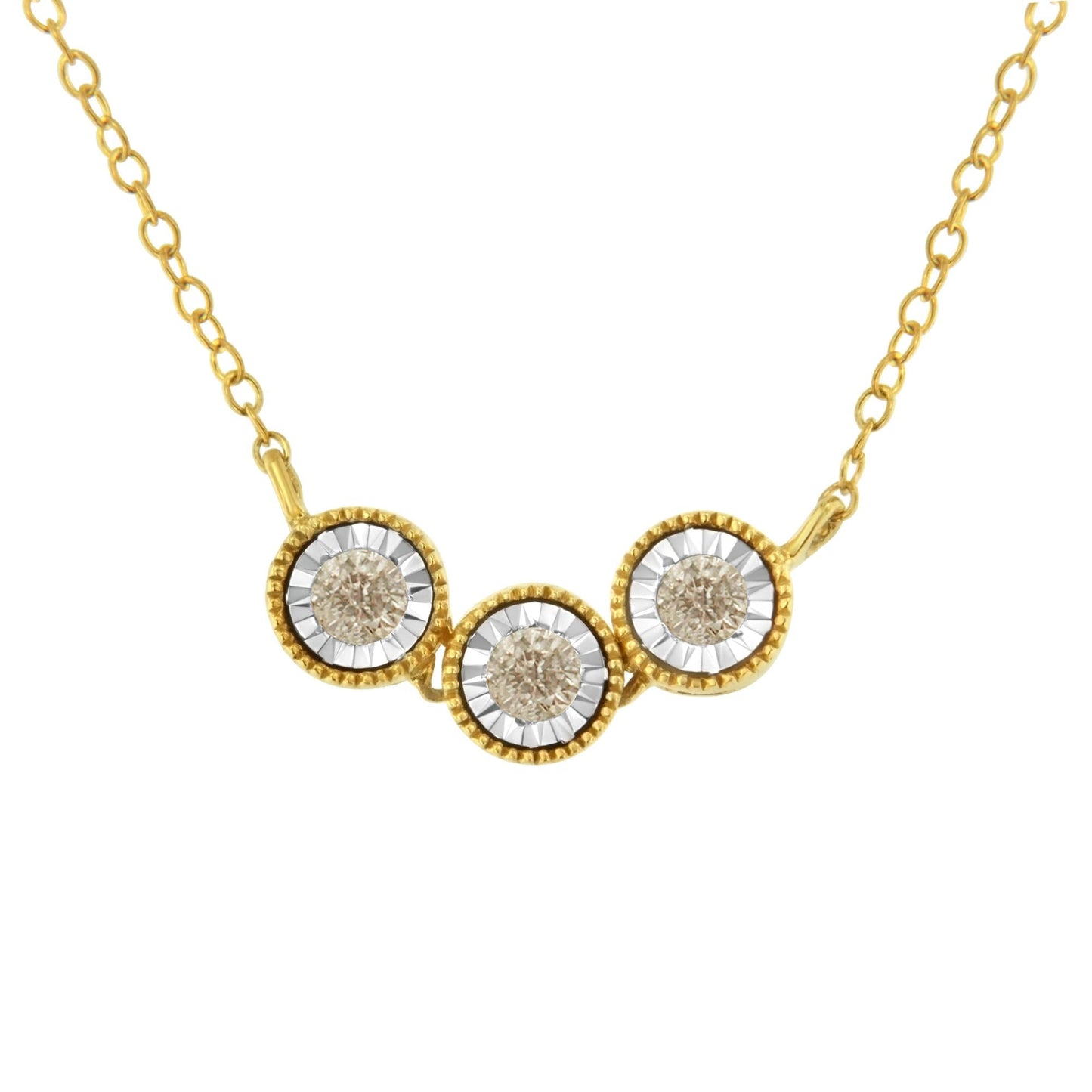 Two-Toned Sterling Silver Champagne Diamond 3-Stone Necklace (1/4 CTTW, K-L Color, I2-I3 Clarity)