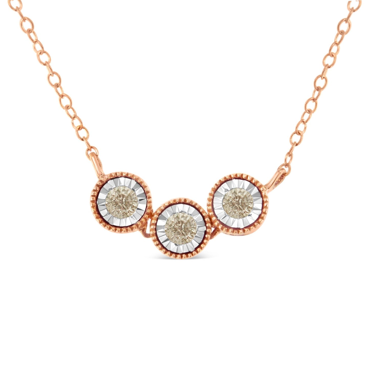 10K Rose & White Gold Plated Sterling Silver Champagne Diamond Triple Circle Necklace (1/4 CTTW, I2-I3 Clarity)