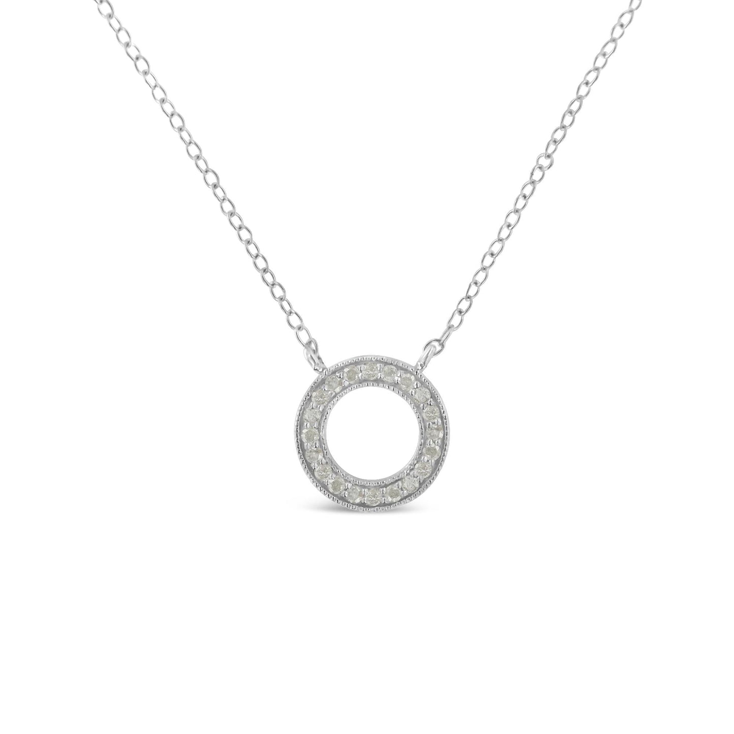 .925 Sterling Silver 1/6 Cttw Diamond Hoop Circle Pendant Necklace (I-J Color, I3 Clarity)