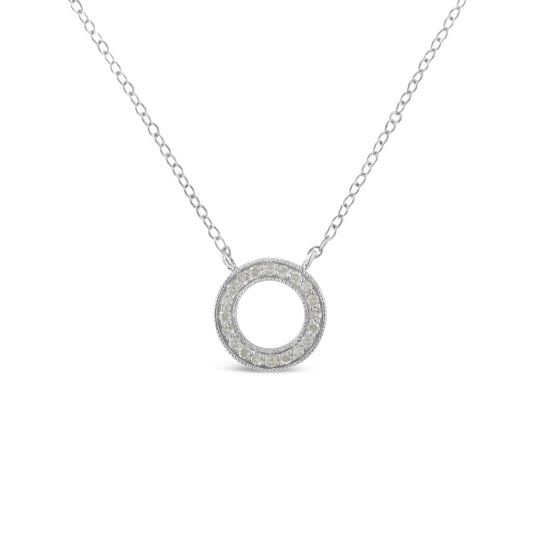 .925 Sterling Silver 1/6 Cttw Diamond Hoop Circle Pendant Necklace (I-J Color, I3 Clarity)