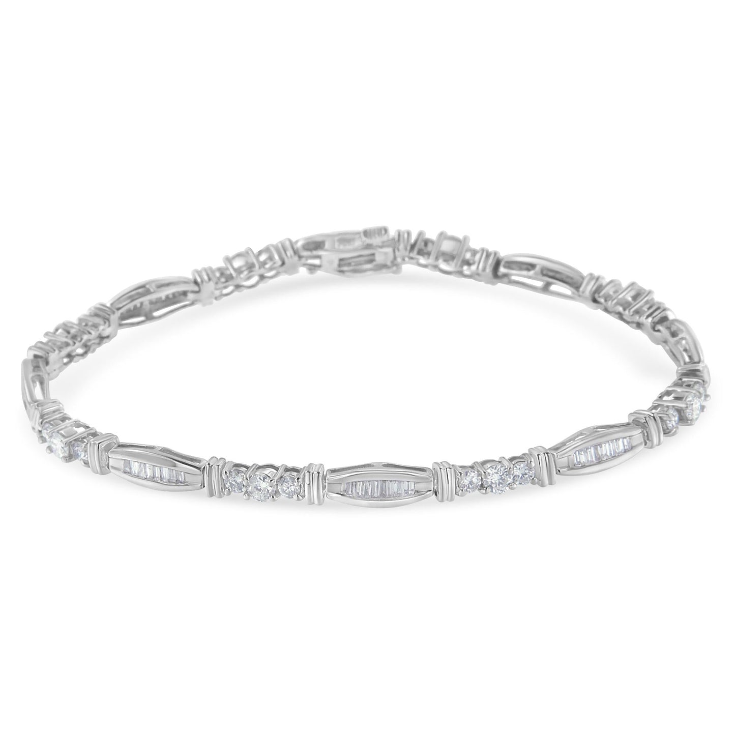 10K White Gold Geometric Pattern Diamond Tennis Bracelet (3 CTTW, H-I Color, SI2-I1 Clarity)