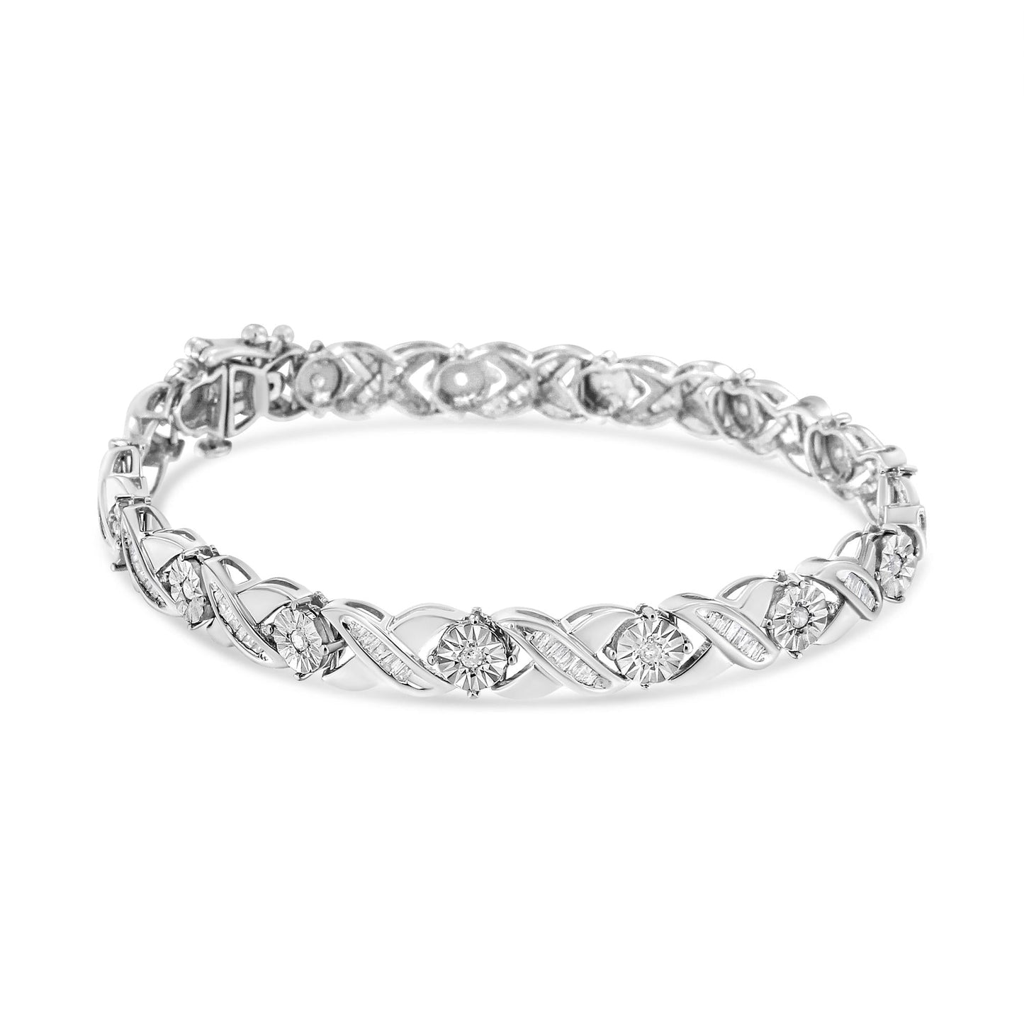 “.925 Sterling Silver Diamond X-Link Tennis Bracelet – 1.0 Cttw, 7″