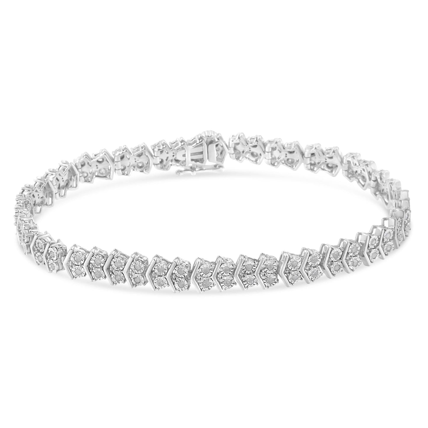 “.925 Sterling Silver Chevron Diamond Tennis Bracelet – 1.0 Cttw, 7″